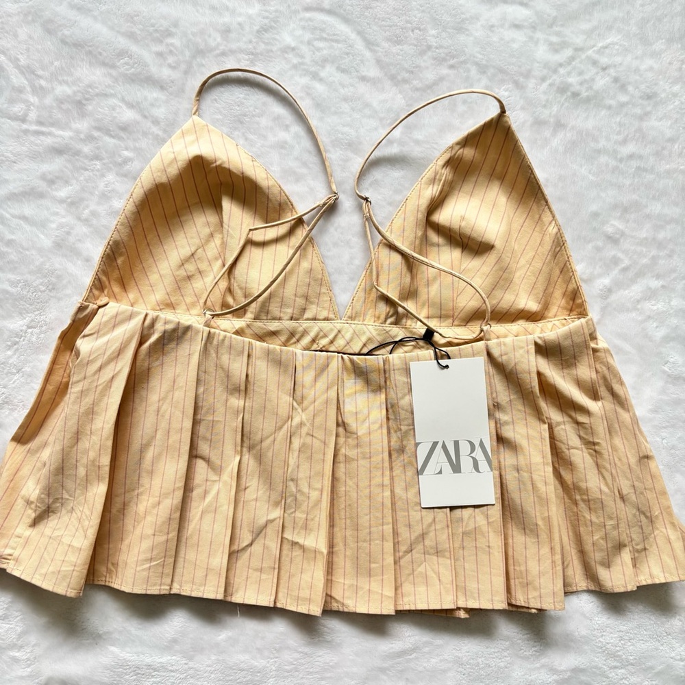 ZARA Pleated Cropped Spaghetti Strap Striped Tank Top--NWT--L - Picture 12 of 15